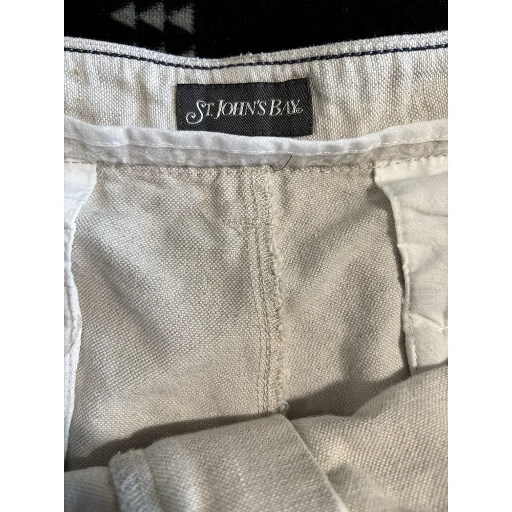 St John's Bay Beige Khaki Pants Size 38x32 Straight Leg Logo High Rise Zip Linen